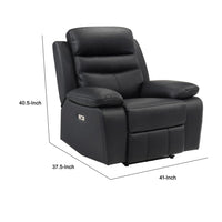 Hanna Power Reclining Chair, USB Port, Black Top Grain Leather - BM338547