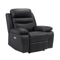 Hanna Power Reclining Chair, USB Port, Black Top Grain Leather - BM338547