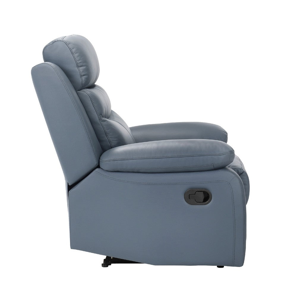 Hanna Manual Reclining Chair, Blue Top Grain Leather Cushions - BM338552