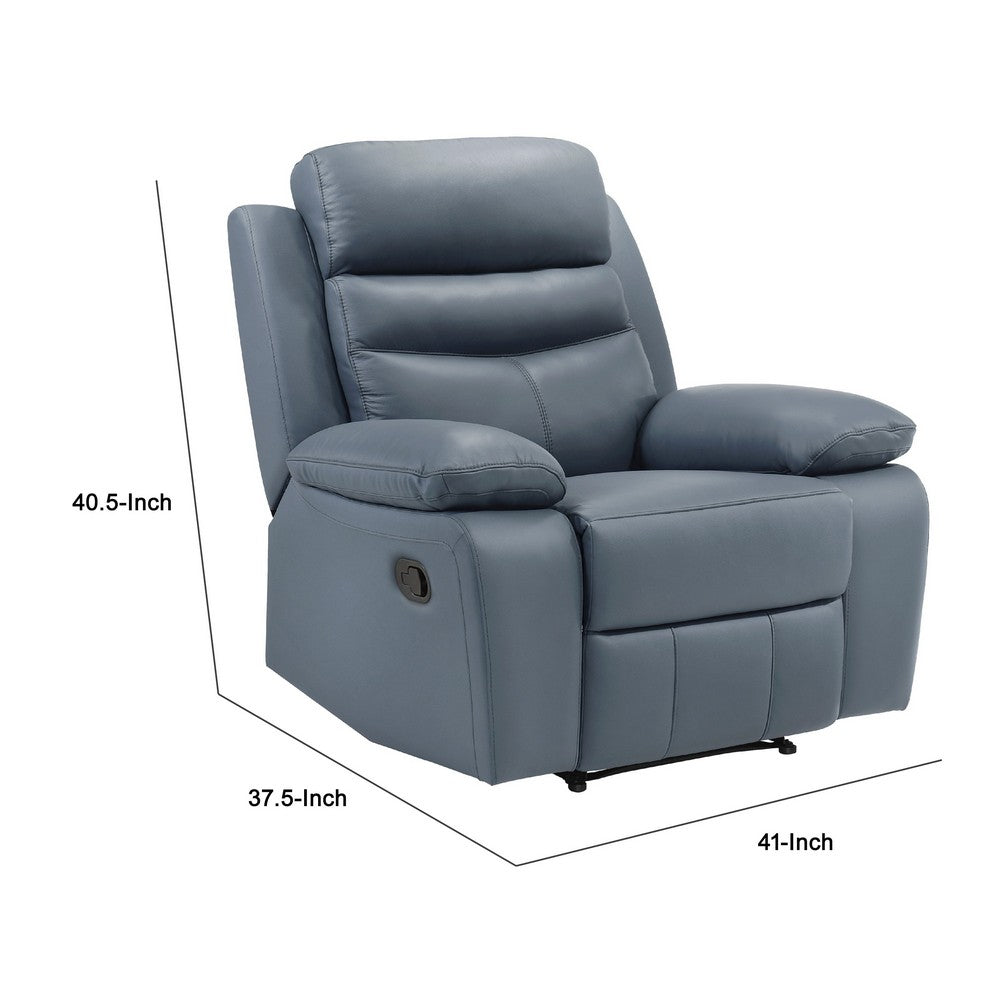 Hanna Manual Reclining Chair, Blue Top Grain Leather Cushions - BM338552