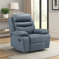 Hanna Manual Reclining Chair, Blue Top Grain Leather Cushions - BM338552