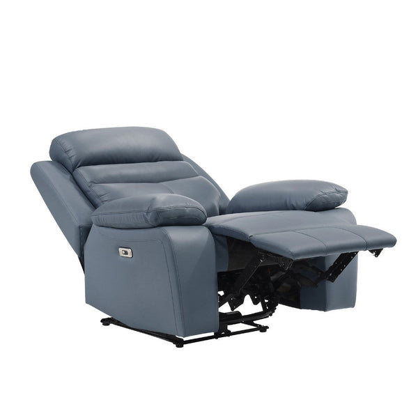 Hanna Power Reclining Chair, Blue Top Grain Leather Cushions, USB Port - BM338553