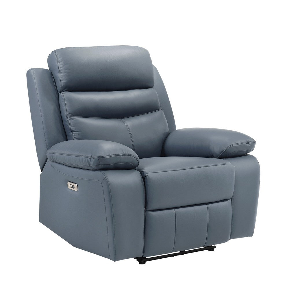 Hanna Power Reclining Chair, Blue Top Grain Leather Cushions, USB Port - BM338553