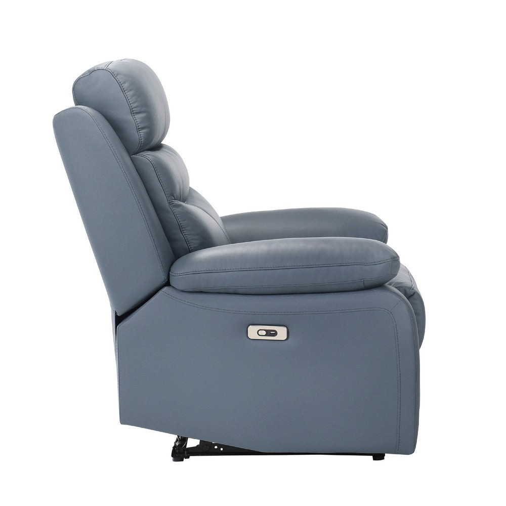 Hanna Power Reclining Chair, Blue Top Grain Leather Cushions, USB Port - BM338553