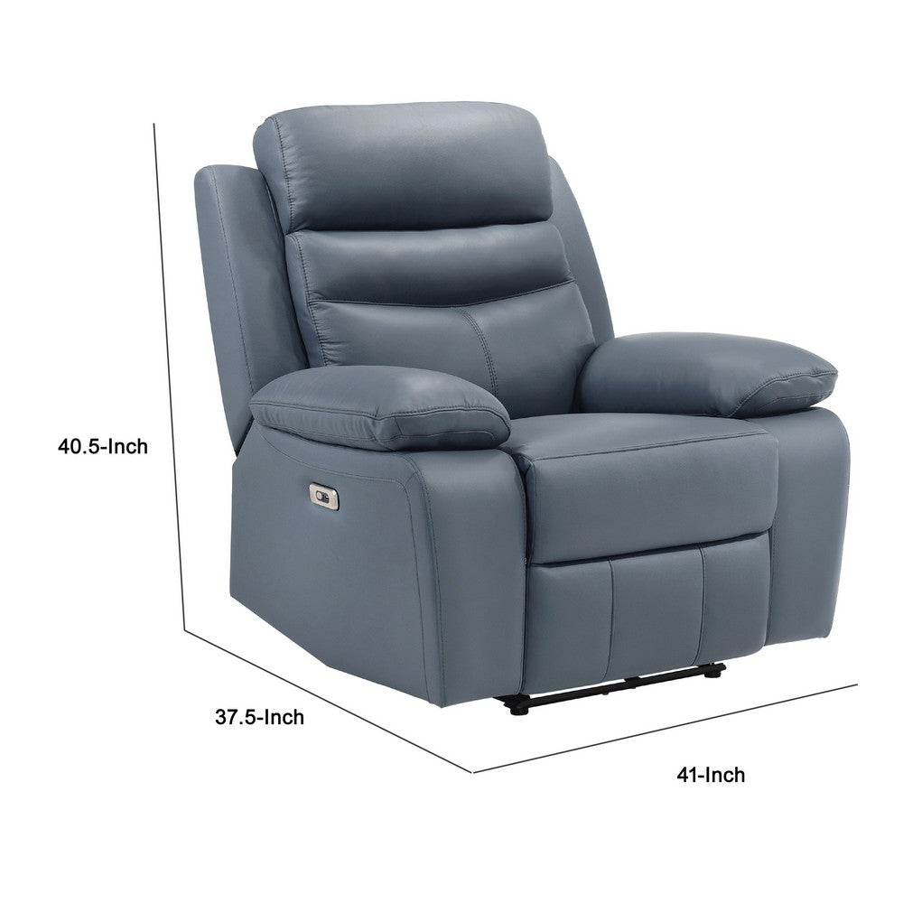 Hanna Power Reclining Chair, Blue Top Grain Leather Cushions, USB Port - BM338553