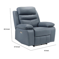 Hanna Power Reclining Chair, Blue Top Grain Leather Cushions, USB Port - BM338553