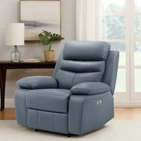 Hanna Power Reclining Chair, Blue Top Grain Leather Cushions, USB Port - BM338553
