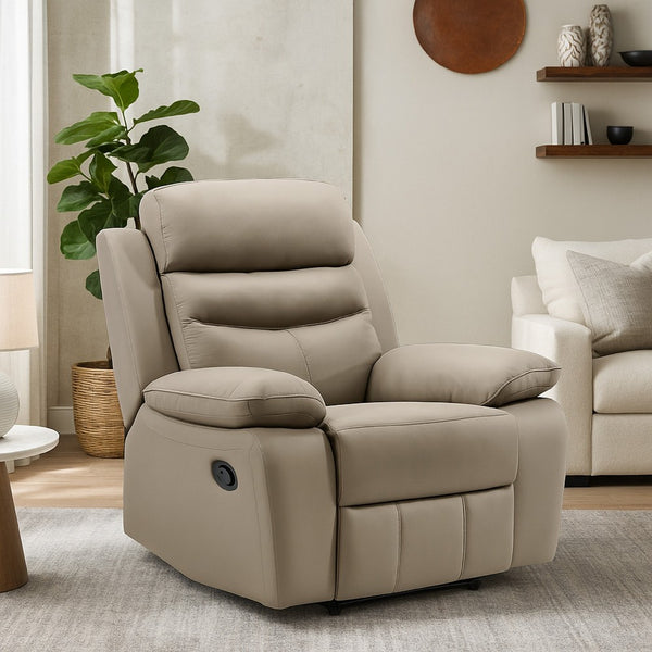 Hanna Manual Reclining Chair, Latte Brown Top Grain Leather Cushions - BM338558