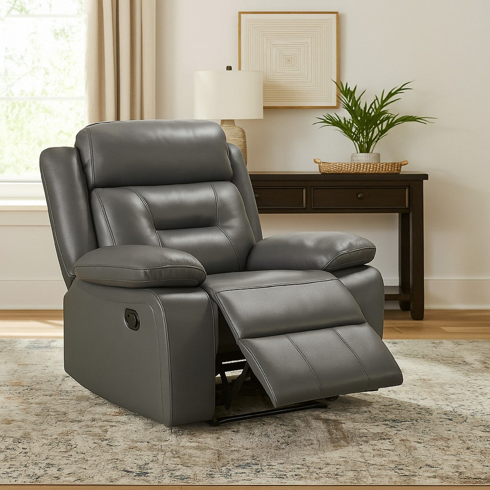 Conia Manual Reclining Chair, Dark Gray Top Grain Leather - BM338564