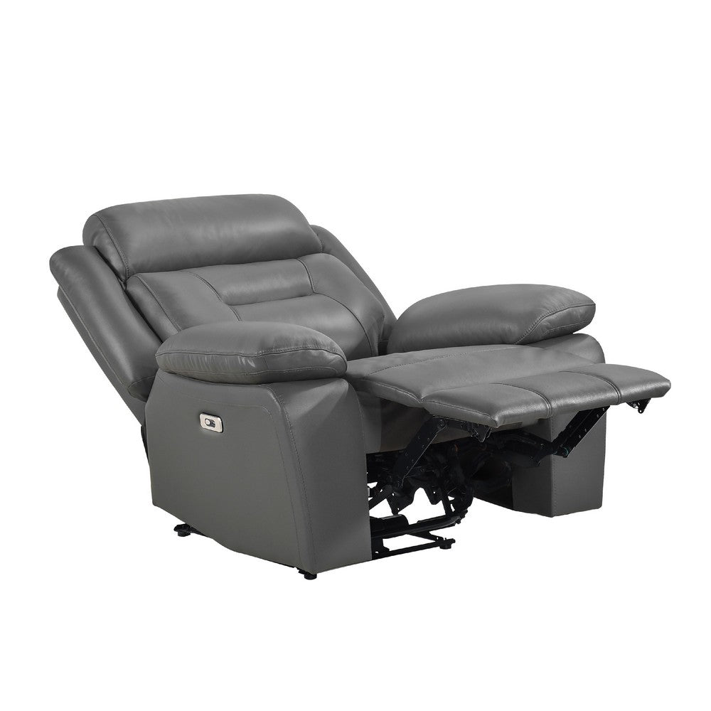 Conia Power Reclining Chair, Dark Gray Top Grain Leather, USB Port - BM338565