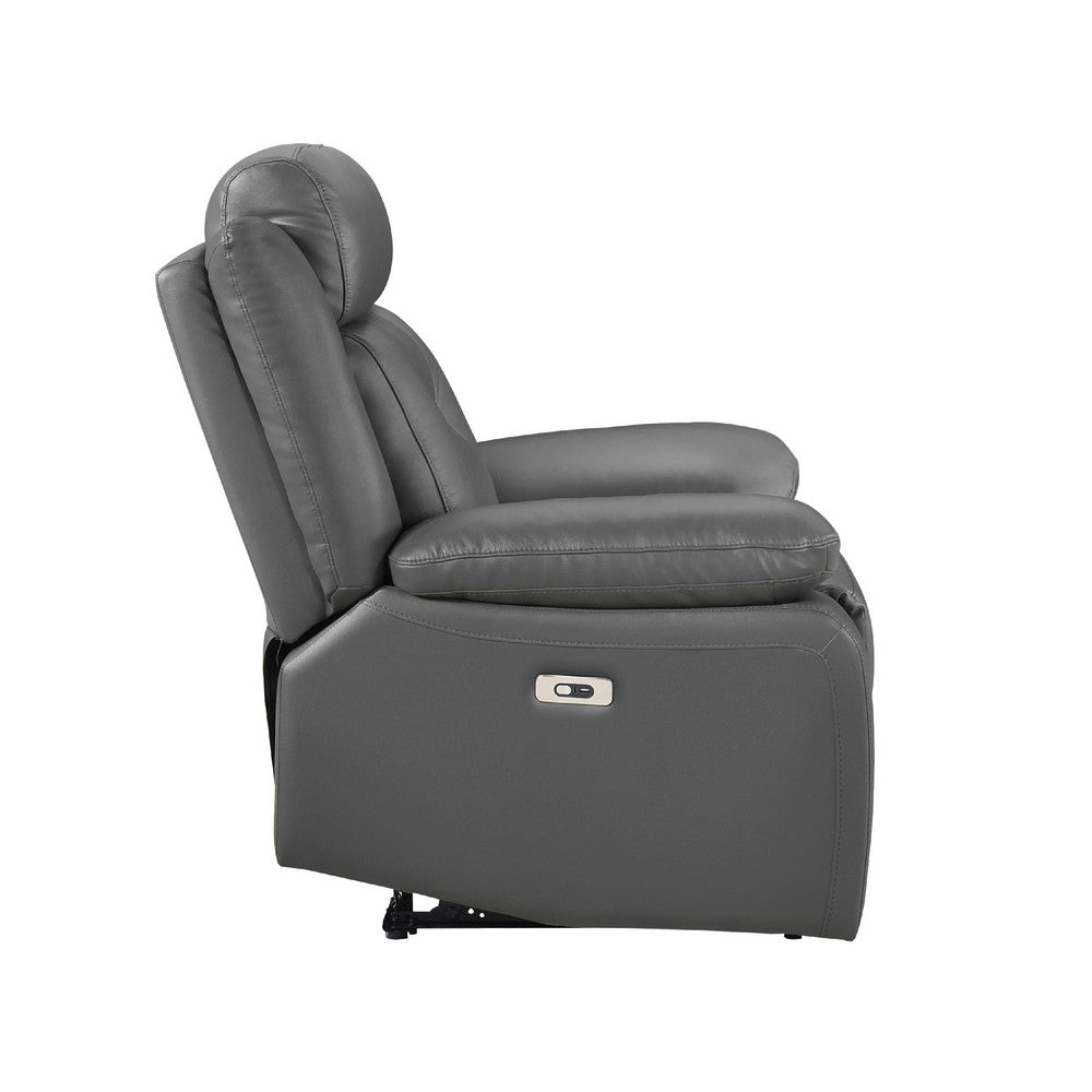 Conia Power Reclining Chair, Dark Gray Top Grain Leather, USB Port - BM338565