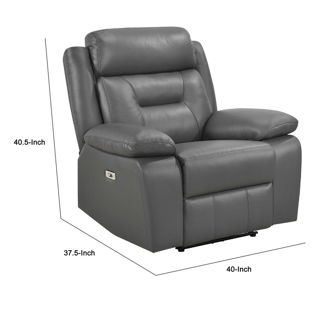Conia Power Reclining Chair, Dark Gray Top Grain Leather, USB Port - BM338565