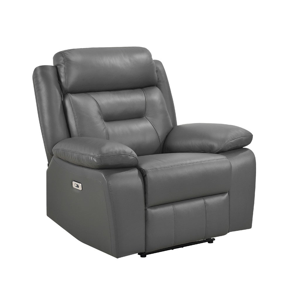 Conia Power Reclining Chair, Dark Gray Top Grain Leather, USB Port - BM338565