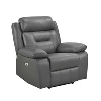 Conia Power Reclining Chair, Dark Gray Top Grain Leather, USB Port - BM338565