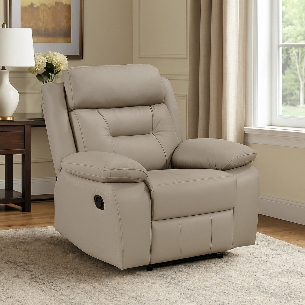 Conia Manual Reclining Chair, Latte Beige Top Grain Leather Cushions - BM338570