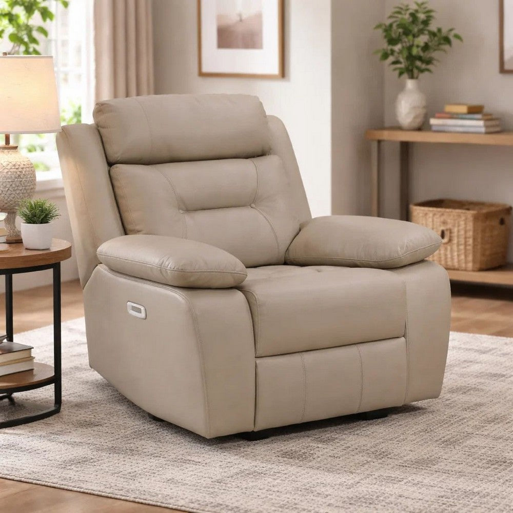 Conia Power Reclining Chair, Soft Latte Beige Leather, USB Charger - BM338571