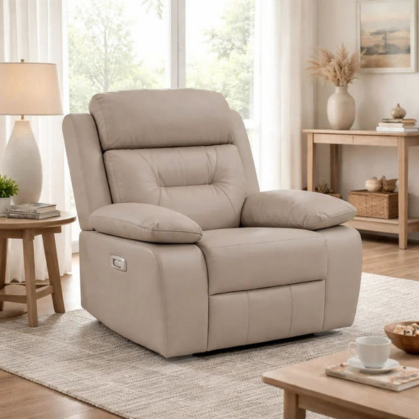 Conia Power Reclining Chair, Soft Latte Beige Leather, USB Charger - BM338571