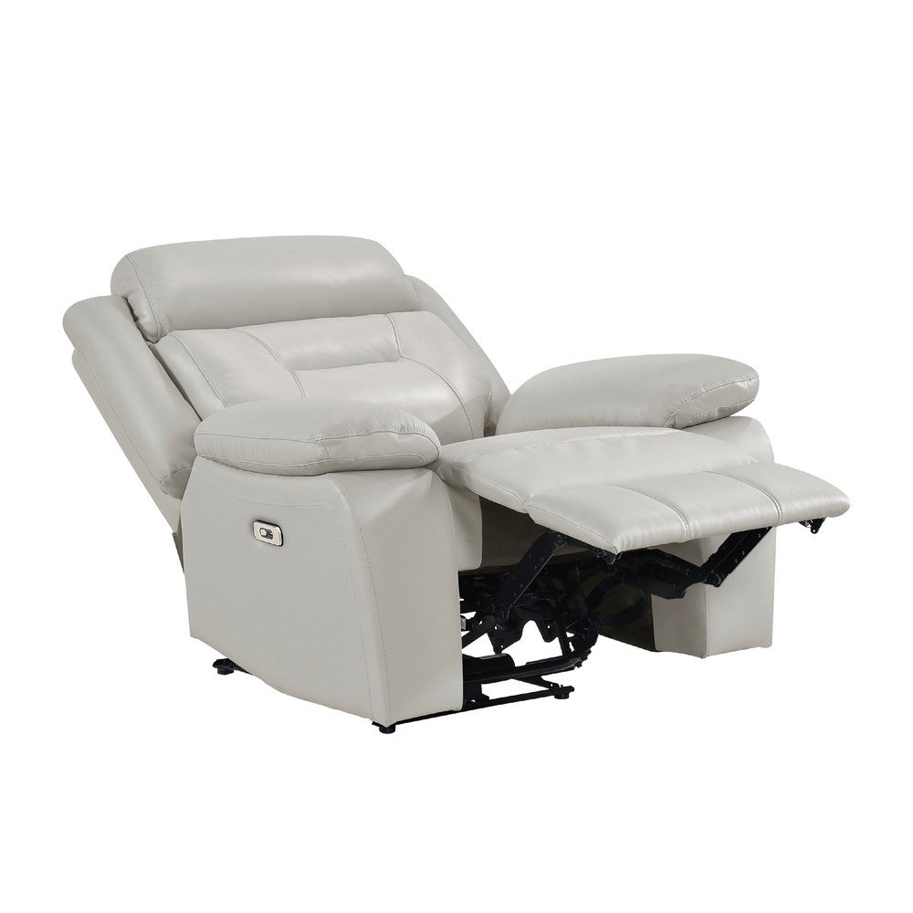 Conia Power Reclining Chair, Light Gray Silver Leather, USB Port - BM338577