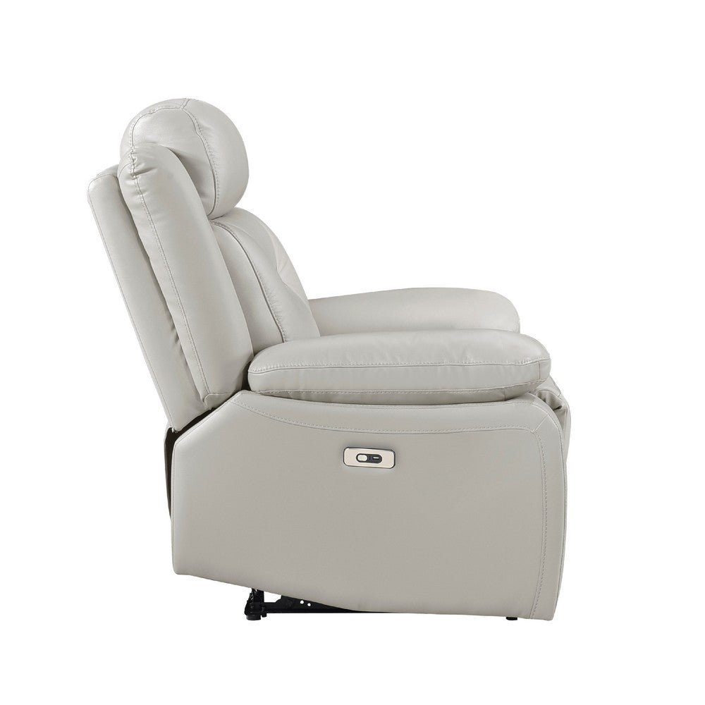 Conia Power Reclining Chair, Light Gray Silver Leather, USB Port - BM338577