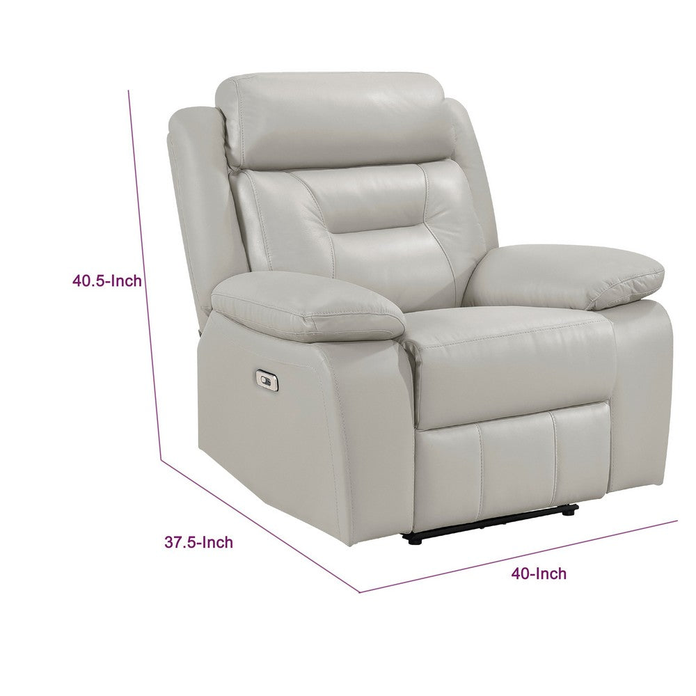 Conia Power Reclining Chair, Light Gray Silver Leather, USB Port - BM338577