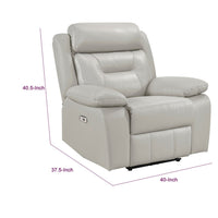 Conia Power Reclining Chair, Light Gray Silver Leather, USB Port - BM338577