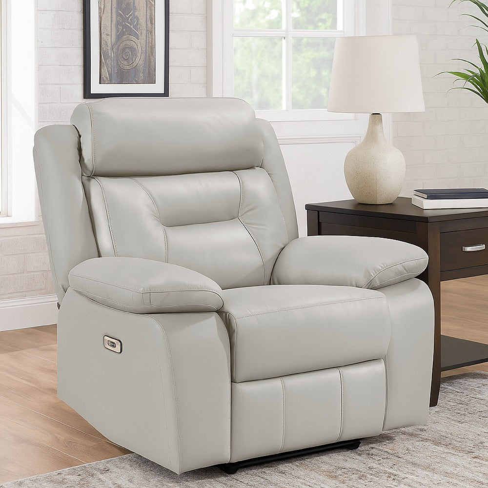 Conia Power Reclining Chair, Light Gray Silver Leather, USB Port - BM338577