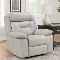 Conia Power Reclining Chair, Light Gray Silver Leather, USB Port - BM338577