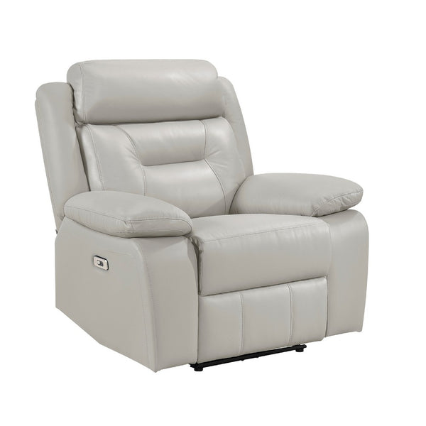 Conia Power Reclining Chair, Light Gray Silver Leather, USB Port - BM338577