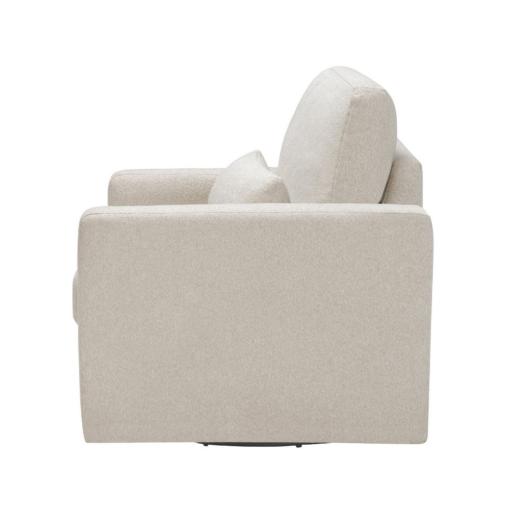 Ompa Swivel Armchair with Lumbar Pillow, Cream Beige Boucle - BM338582