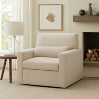 Ompa Swivel Armchair with Lumbar Pillow, Cream Beige Boucle - BM338582