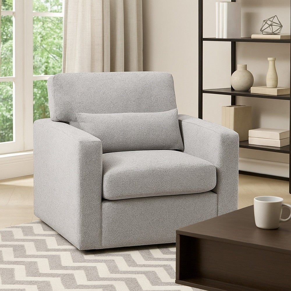 Ompa Swivel Armchair with Lumbar Pillow, Cloud Gray Boucle - BM338584