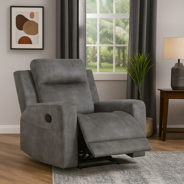 Tesy Manual Reclining Chair, Dark Gray Brown Microfiber, Foam Cushions - BM338589