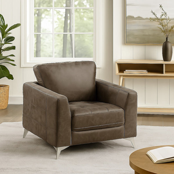 Casie Accent Armchair, Brownish Gray Microfiber Foam, Chrome Legs - BM338592