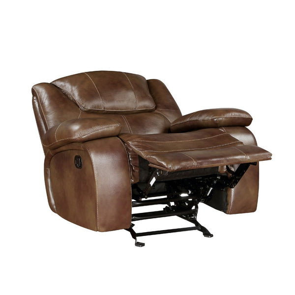 Licot Manual Glider Recliner Chair, Glossy Brown Top Grain Leather - BM338598