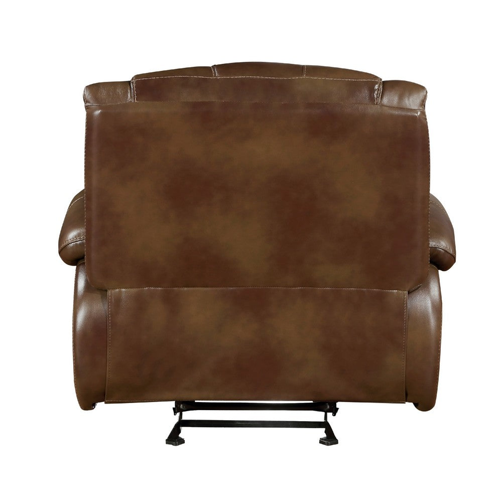 Licot Manual Glider Recliner Chair, Glossy Brown Top Grain Leather - BM338598