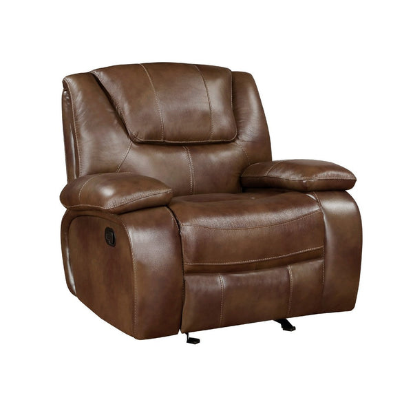 Licot Manual Glider Recliner Chair, Glossy Brown Top Grain Leather - BM338598