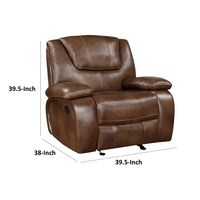 Licot Manual Glider Recliner Chair, Glossy Brown Top Grain Leather - BM338598