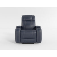 Ezia Power Reclining Chair, Power Headrest, Storage Arms, Blue Leather - BM338601