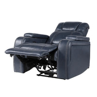 Ezia Power Reclining Chair, Power Headrest, Storage Arms, Blue Leather - BM338601