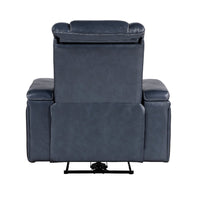 Ezia Power Reclining Chair, Power Headrest, Storage Arms, Blue Leather - BM338601