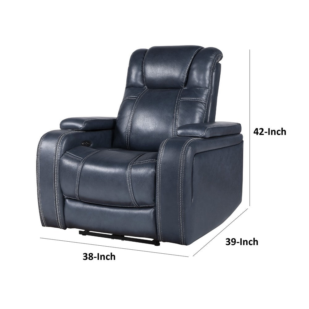 Ezia Power Reclining Chair, Power Headrest, Storage Arms, Blue Leather - BM338601
