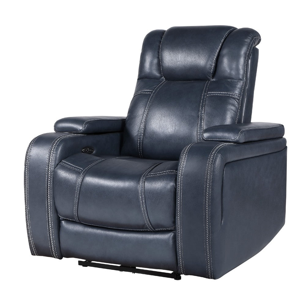 Ezia Power Reclining Chair, Power Headrest, Storage Arms, Blue Leather - BM338601