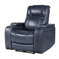 Ezia Power Reclining Chair, Power Headrest, Storage Arms, Blue Leather - BM338601