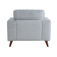 Ricca Armchair, Blue Gray Chenille, Foam, Angled Brown Wood Legs - BM338604