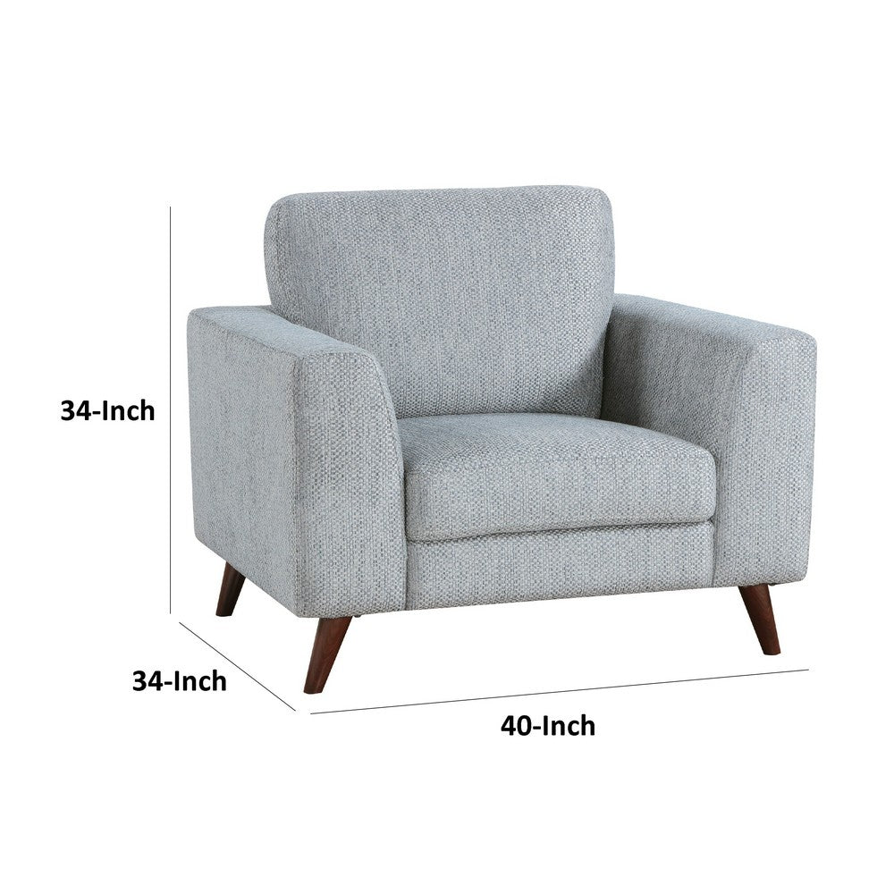 Ricca Armchair, Blue Gray Chenille, Foam, Angled Brown Wood Legs - BM338604