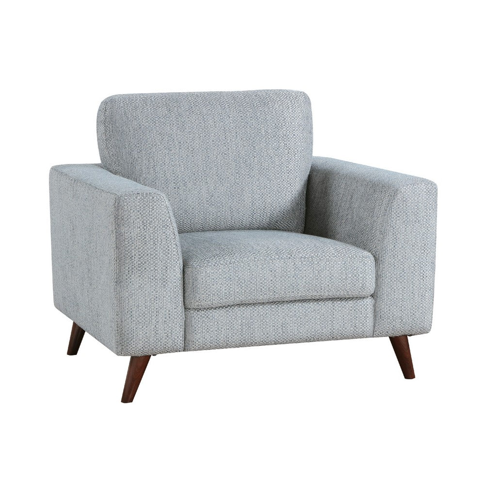 Ricca Armchair, Blue Gray Chenille, Foam, Angled Brown Wood Legs - BM338604