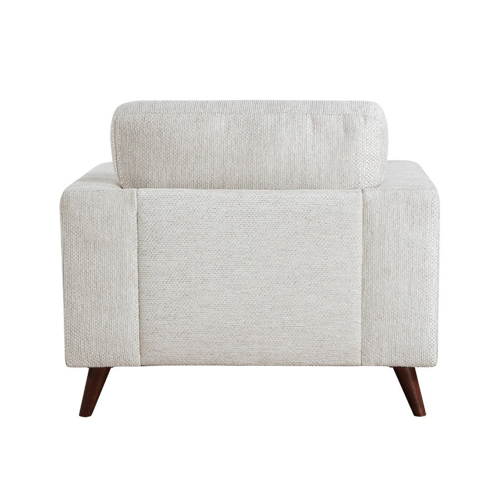 Ricca Armchair, Cloud White Chenille, Foam, Angled Brown Wood Legs - BM338607