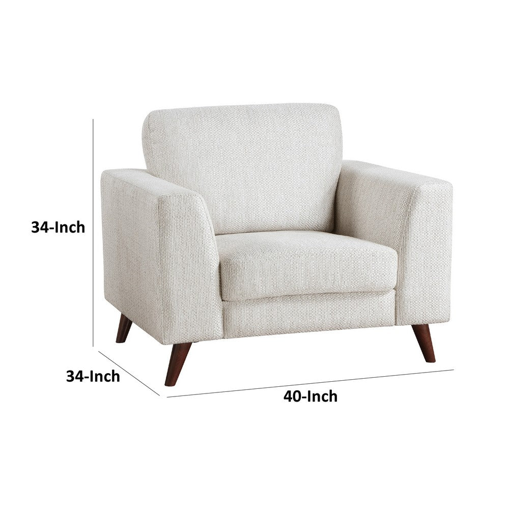 Ricca Armchair, Cloud White Chenille, Foam, Angled Brown Wood Legs - BM338607