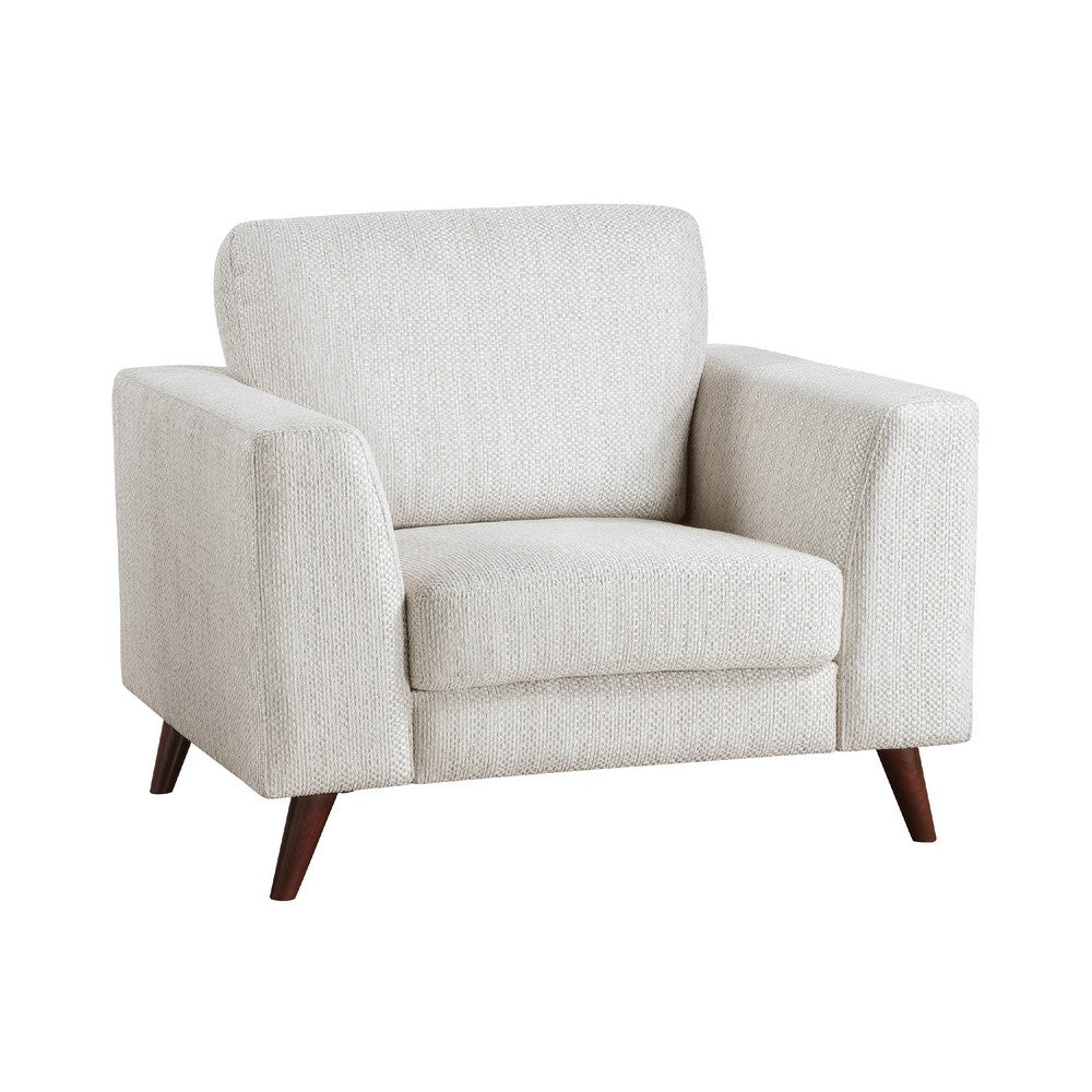 Ricca Armchair, Cloud White Chenille, Foam, Angled Brown Wood Legs - BM338607