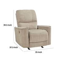 Erten Power Rocker Recliner Chair, Light Brown Velvet, Solid Wood - BM338610